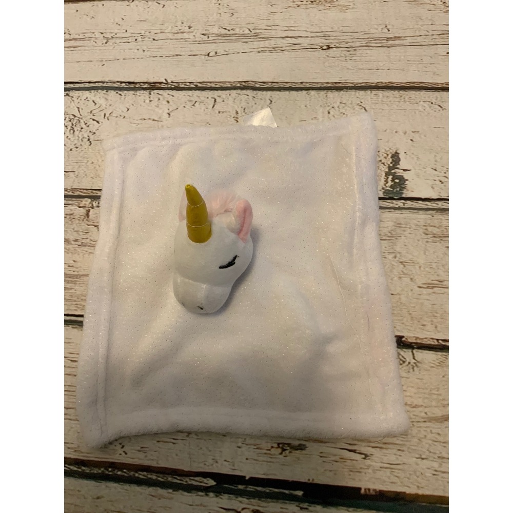 Unicorn Baby Security Blanket White Glitter Sparkle‎ Plush Lovie Gold Horn Lila